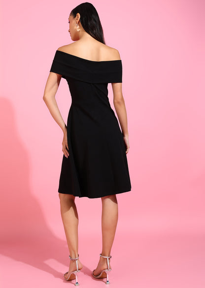 Golden Kite Women's Stretchable Polyester Off Shoulder Neck Wrap Midi Dress