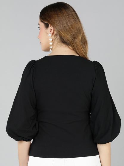 Golden Kite Lilac Solid Sweatheart Neck Top With Front bow detail and Bishop Sleeve