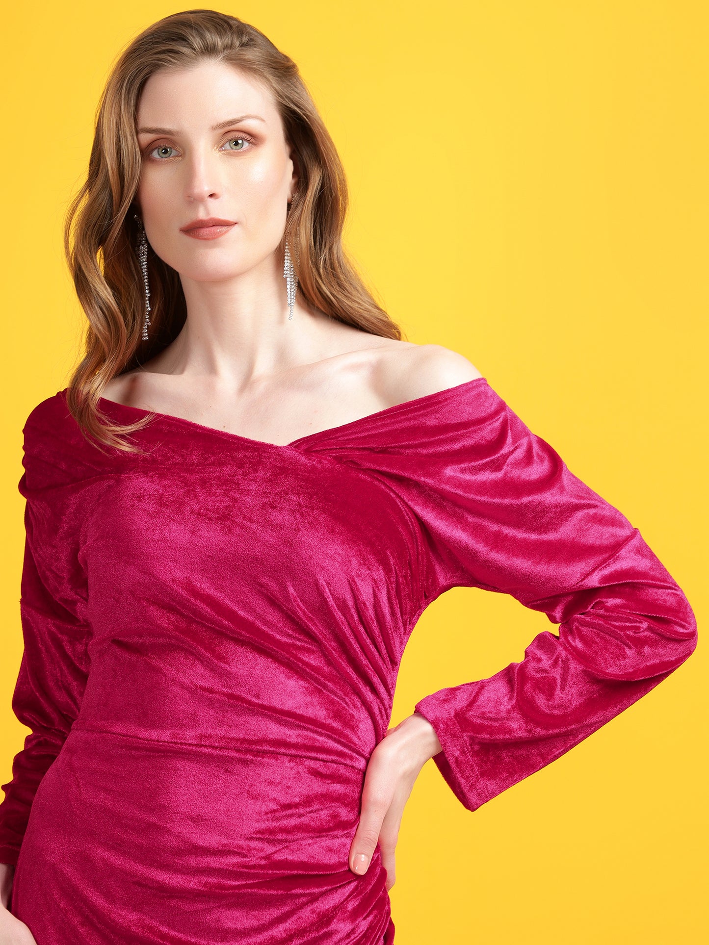 Golden Kite Black Solid Off-Shoulder ,Side Slit Dress