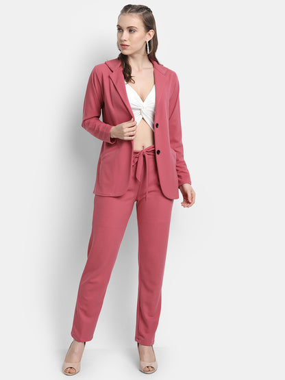 Golden Kite Women's Knotch Collar Polyester Blazer Pant Set
