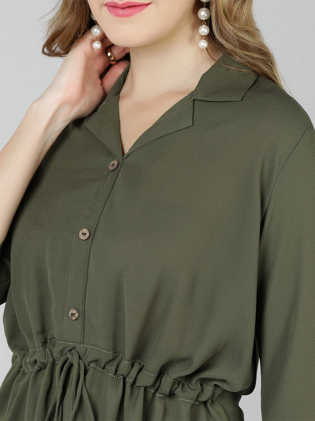 Golden Kite Burgundy Solid Lapel collar Longline shirt with assymetric hem and waist tieup for perfect fit, 3/4th sleeve