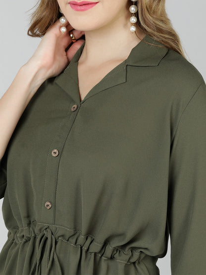 Golden Kite Burgundy Solid Lapel collar Longline shirt with assymetric hem and waist tieup for perfect fit, 3/4th sleeve