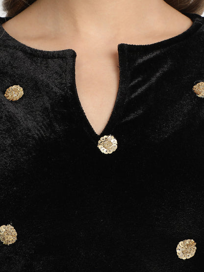 Golden Kite Velvet Embellished Kurta & Palazzos with Dupatta