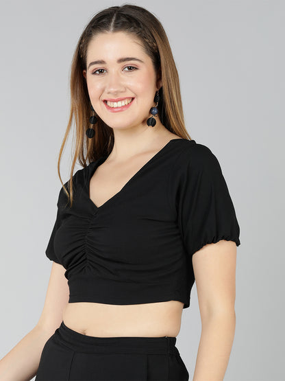 Golden Kite Women Solid Green Sweetheart Neck Front rouching Detail