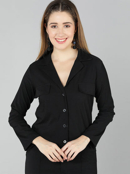 Golden Kite Women Solid Green Knotch Collar  Top,Has a front Button detail