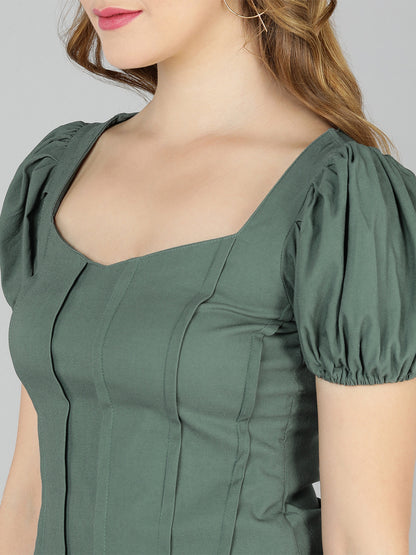 Golden Kite Lilac Solid Sweatheart Neck Top ,front corset , puffy sleeve ,Crafted in Viscose poly knit