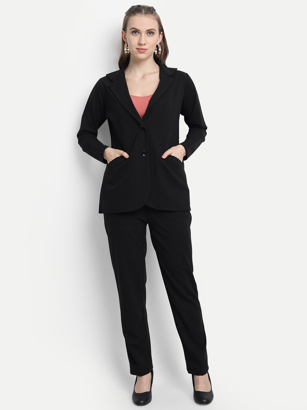Golden Kite Women's Knotch Collar Polyester Blazer Pant Set