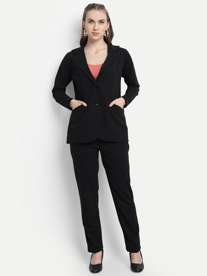 Golden Kite Women's Knotch Collar Polyester Blazer Pant Set