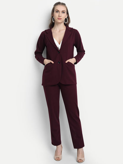 Golden Kite Women's Knotch Collar Polyester Blazer Pant Set