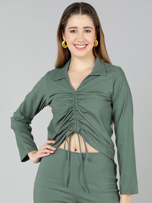 Golden Kite Green Shirt Style Top , Has a front drawstring detail