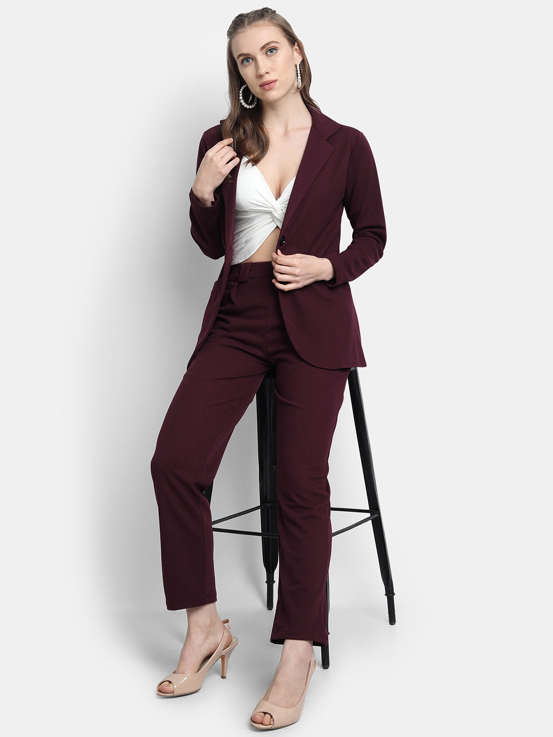 Golden Kite Women's Knotch Collar Polyester Blazer Pant Set
