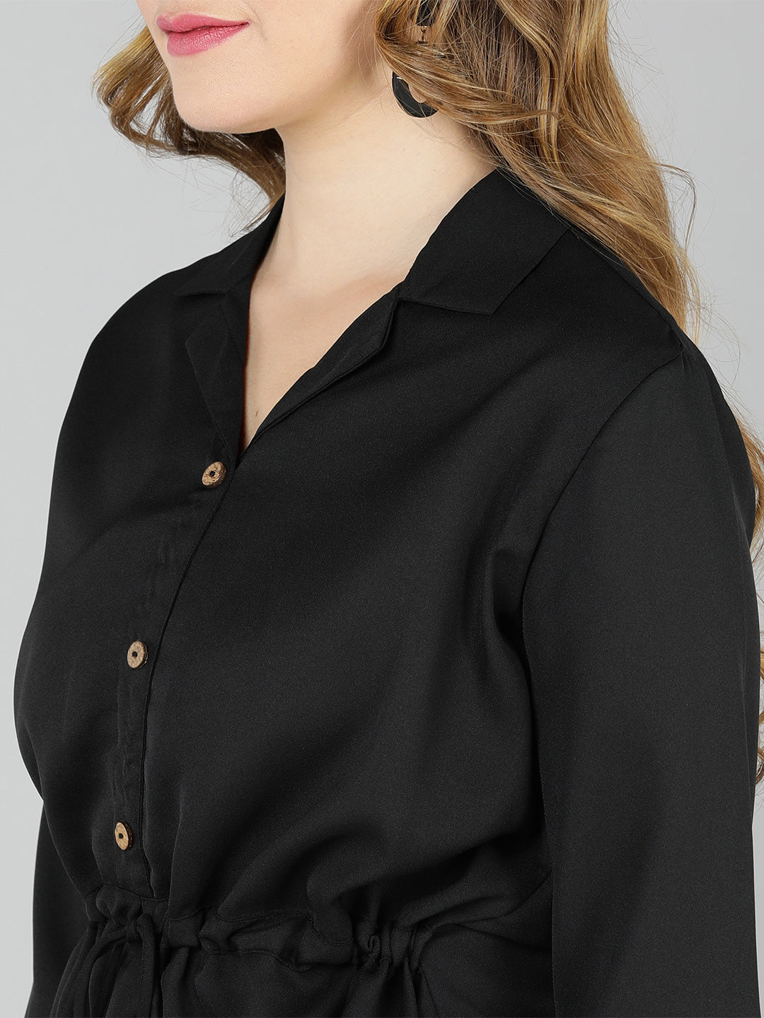 Golden Kite Burgundy Solid Lapel collar Longline shirt with assymetric hem and waist tieup for perfect fit, 3/4th sleeve