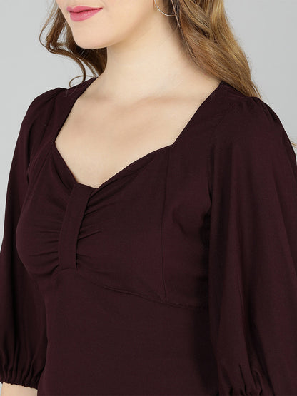 Golden Kite Lilac Solid Sweatheart Neck Top With Front bow detail and Bishop Sleeve