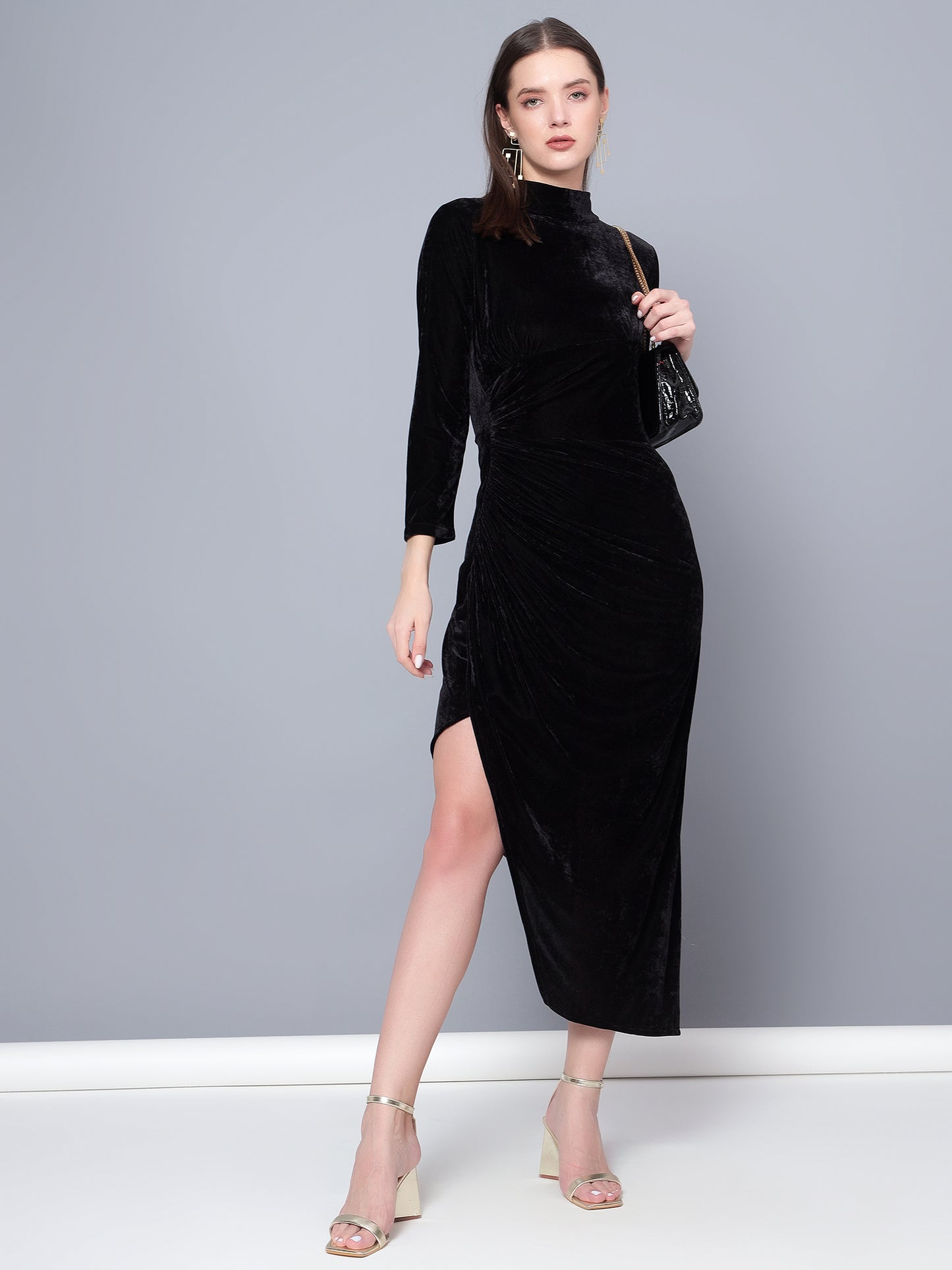Golden Kite Black Solid Wrap Maxi Dress