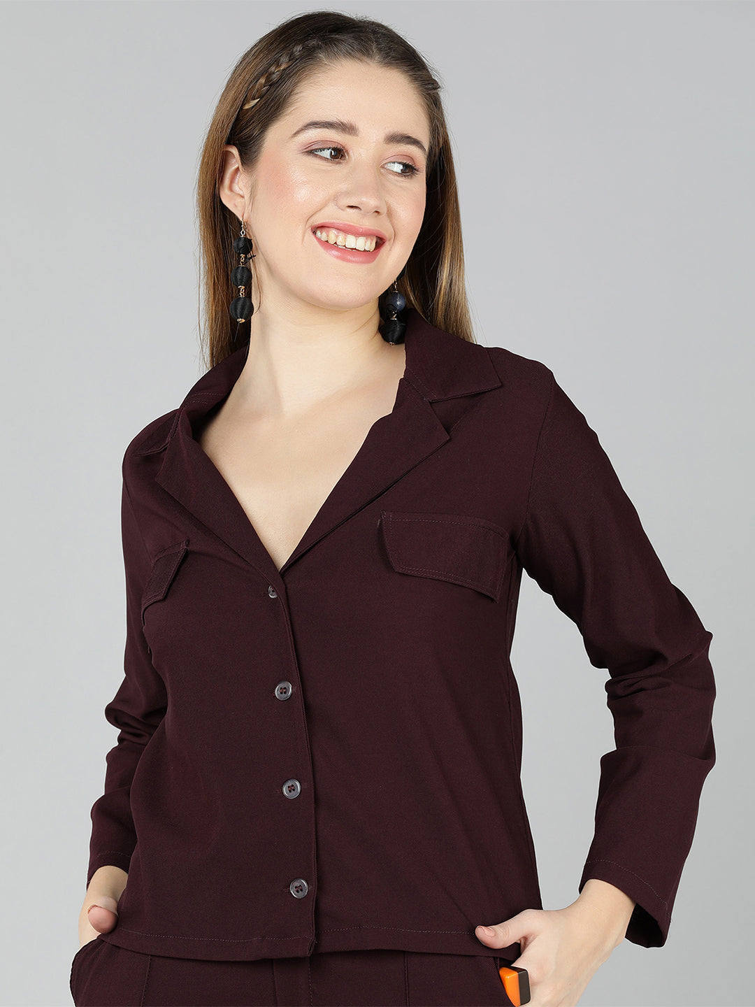Golden Kite Women Solid Green Knotch Collar  Top,Has a front Button detail