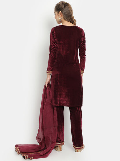 Golden Kite Velvet Embellished Kurta & Palazzos with Dupatta