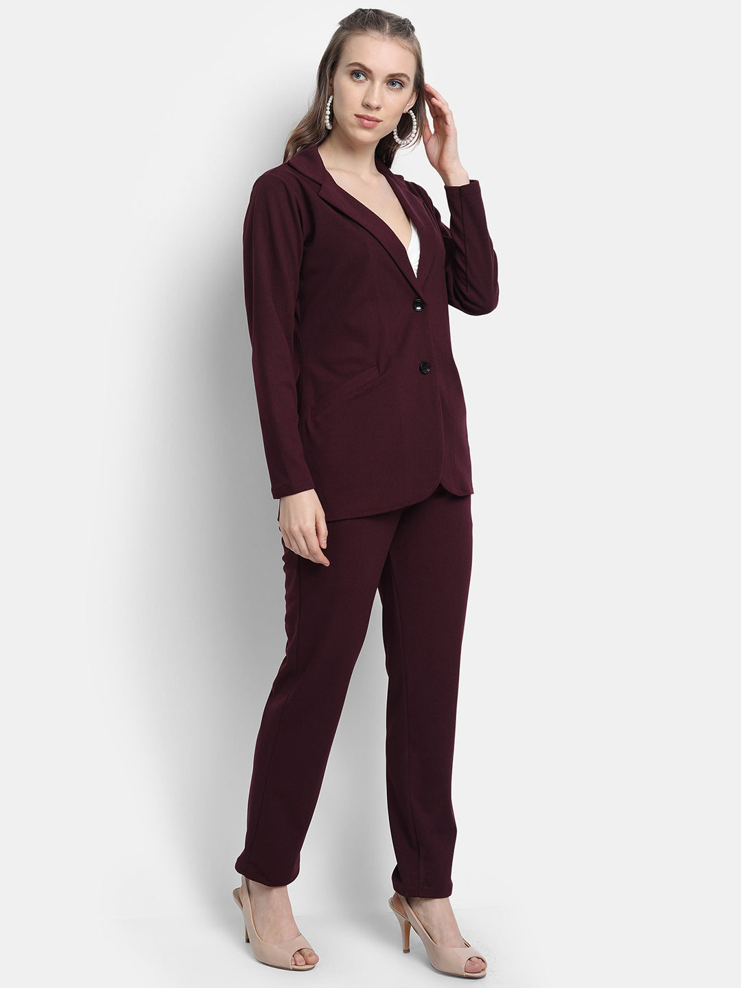 Golden Kite Women's Knotch Collar Polyester Blazer Pant Set