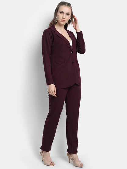 Golden Kite Women's Knotch Collar Polyester Blazer Pant Set