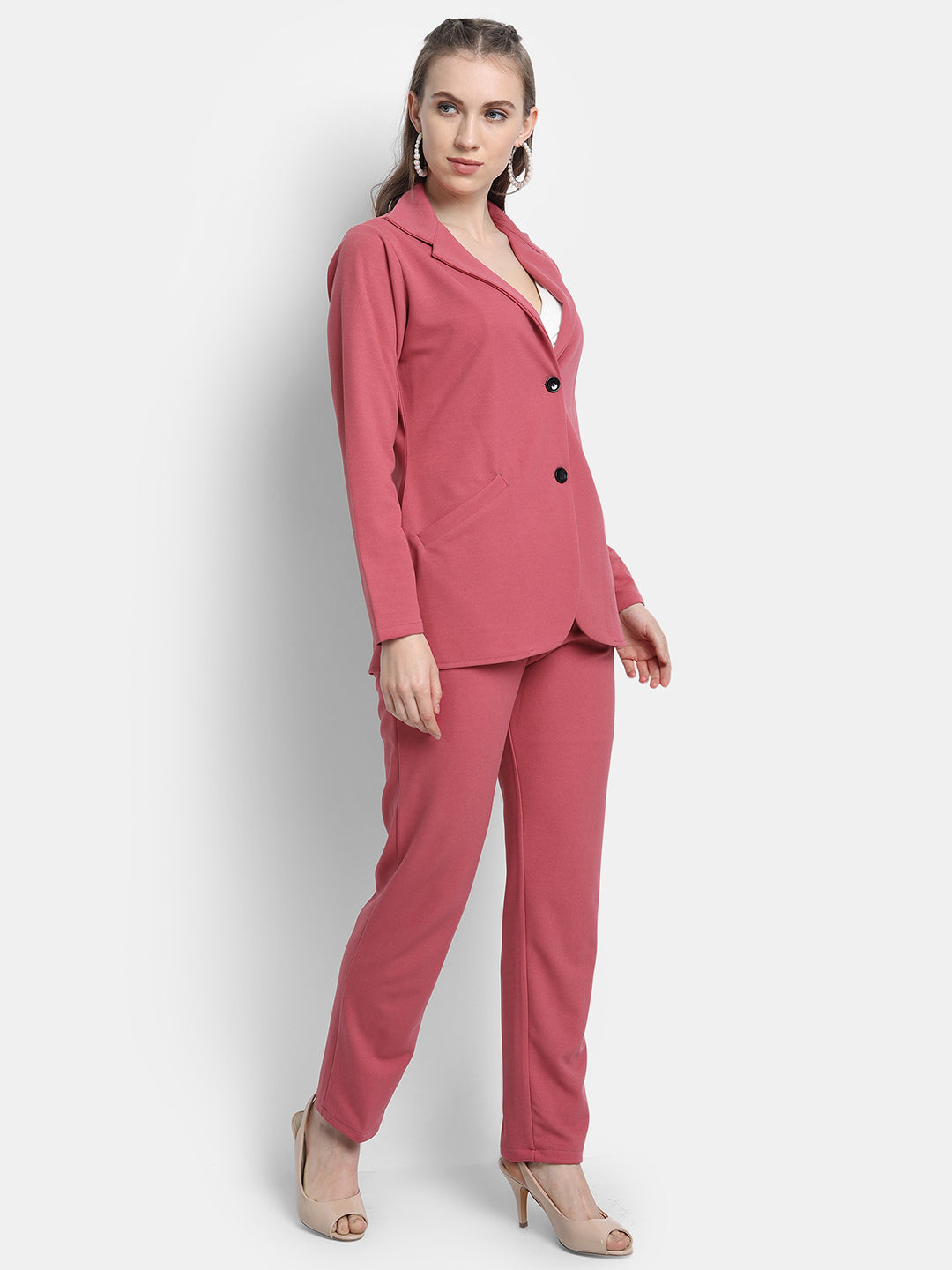 Golden Kite Women's Knotch Collar Polyester Blazer Pant Set