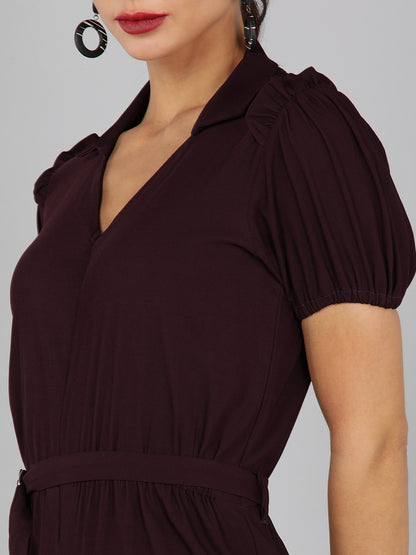 Golden Kite V-Neck Collar Puff Sleeve  Front Zip Jumpsuit Frill Detail