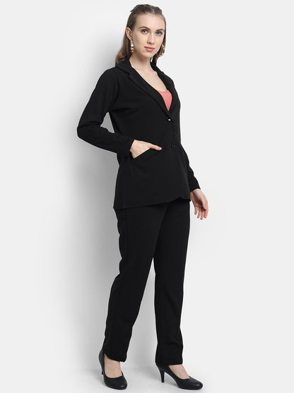 Golden Kite Women Black Solid Single-Breasted Formal Classic Blazer .