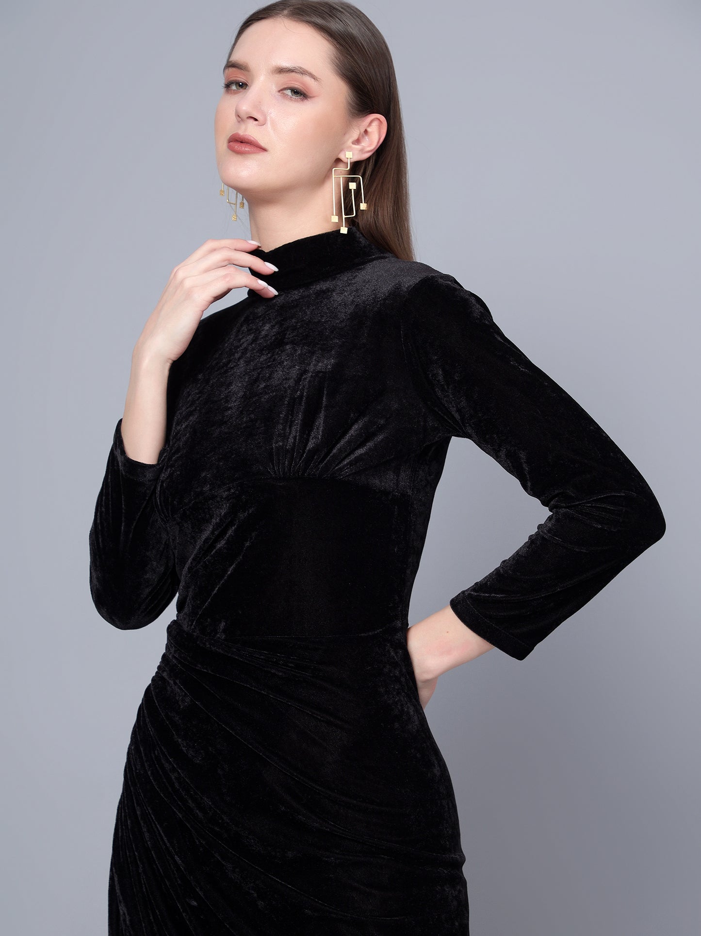 Golden Kite Black Solid Wrap Maxi Dress