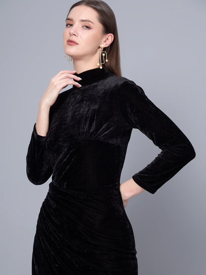 Golden Kite Black Solid Wrap Maxi Dress