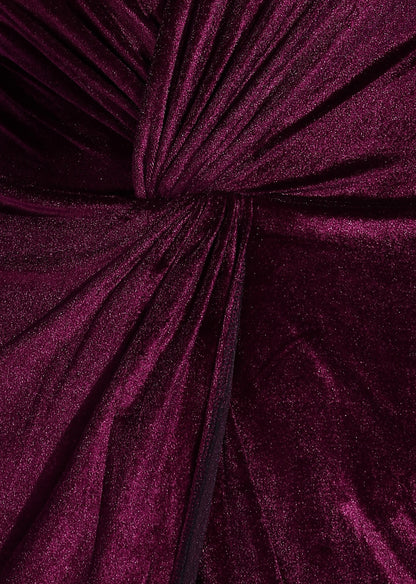 Golden Kite Twisted Knot Front Open Velvet Maxi Dress