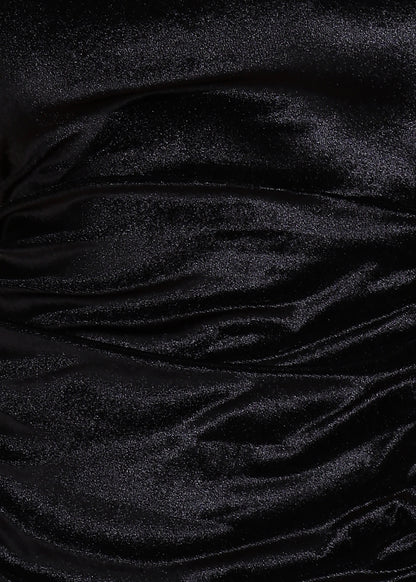 Golden Kite Black Front Gather Fitted Draped Dress