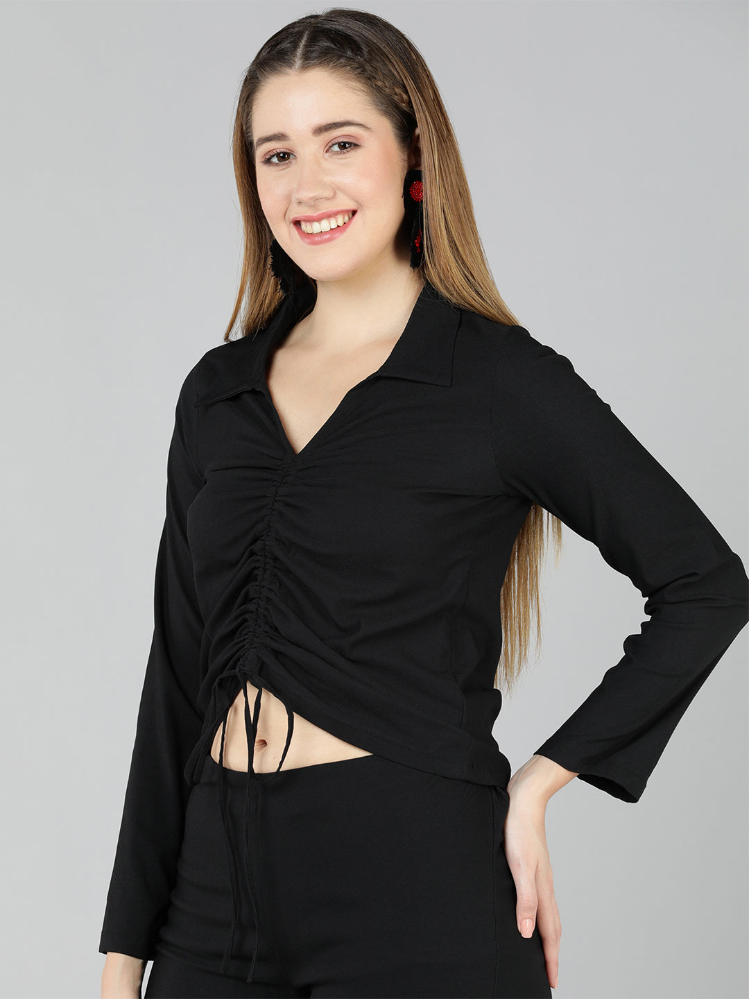 Golden Kite Green Shirt Style Top , Has a front drawstring detail