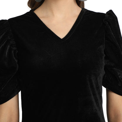 Golden Kite V-Neck A-line Velvet Midi Dress