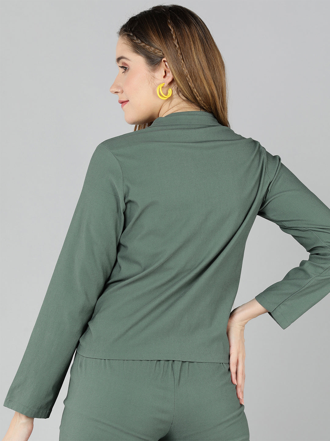 Golden Kite Green Shirt Style Top , Has a front drawstring detail