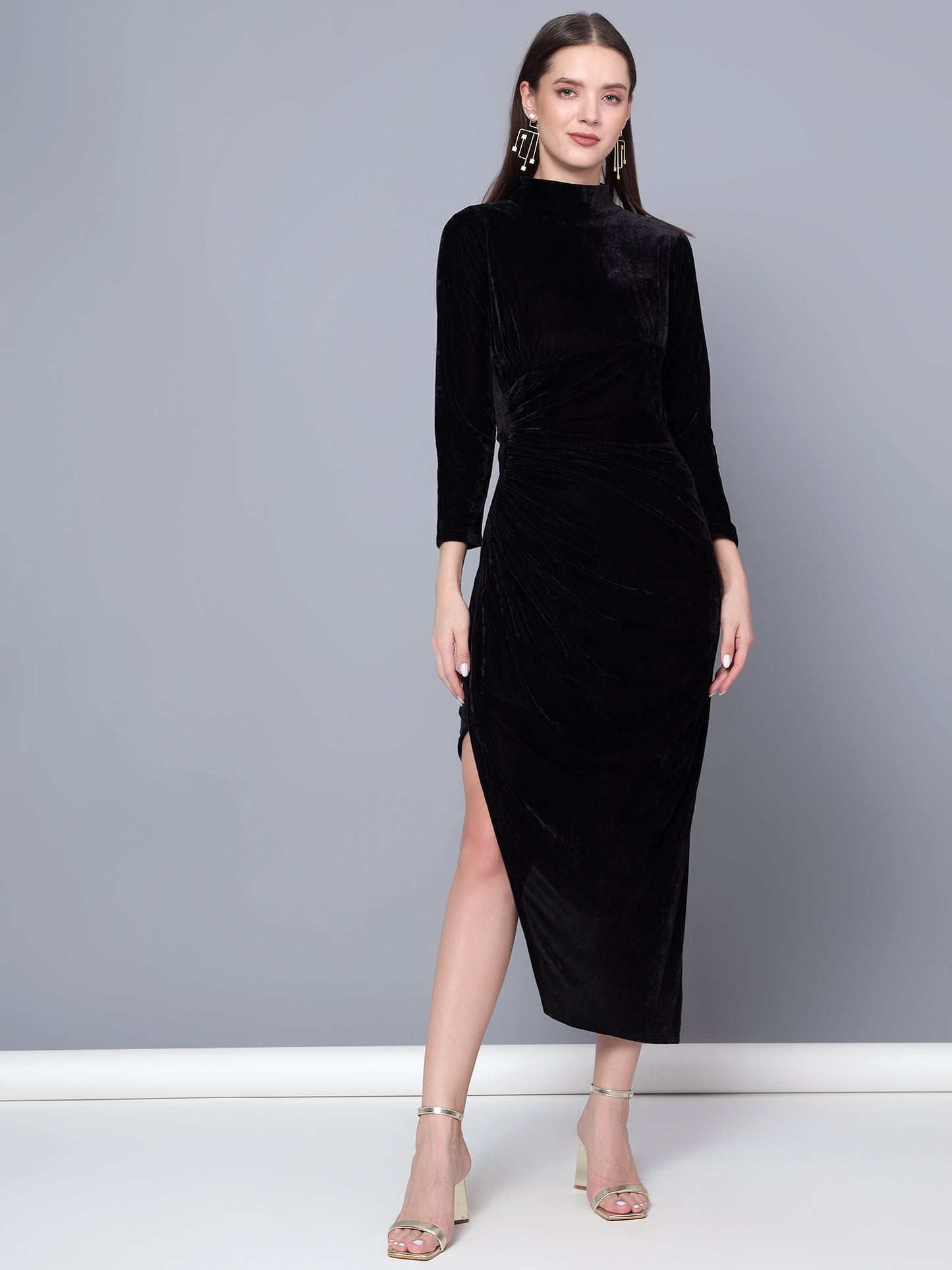 Golden Kite Black Solid Wrap Maxi Dress