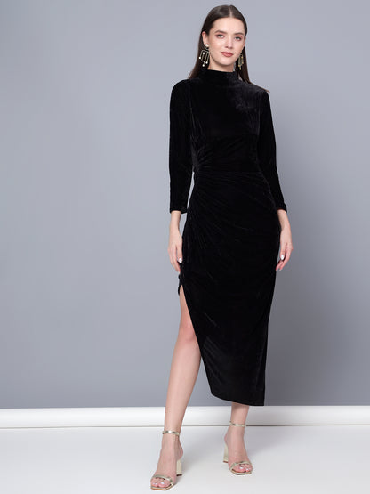 Golden Kite Black Solid Wrap Maxi Dress