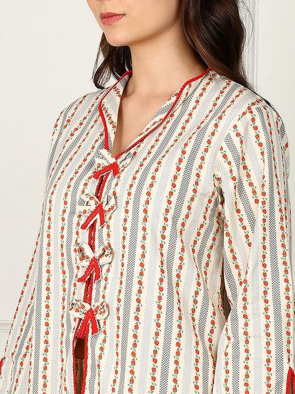 Golden Kite Women’s Cotton Heart Printed Night Suit with Contrast Piping Notch Collar, Piping & Pocket