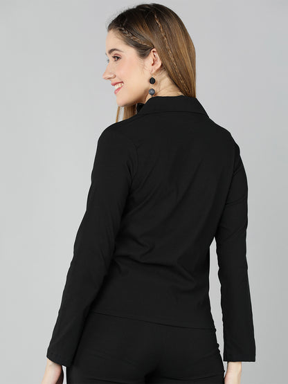 Golden Kite Women Solid Green Knotch Collar  Top,Has a front Button detail