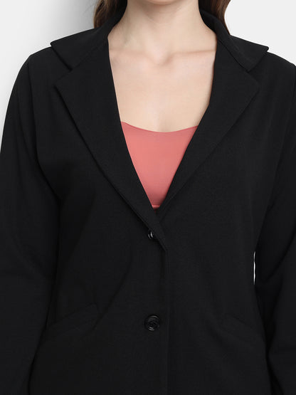 Golden Kite Women Black Solid Single-Breasted Formal Classic Blazer .