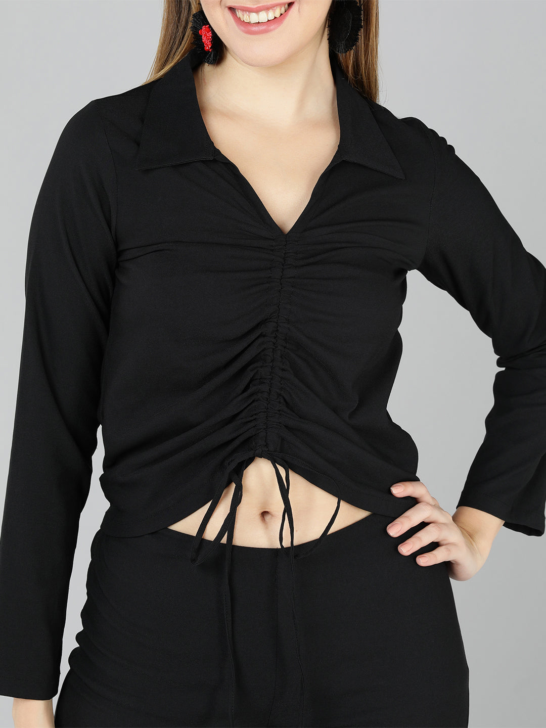 Golden Kite Green Shirt Style Top , Has a front drawstring detail