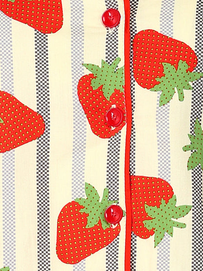 Golden Kite Women’s Cotton Stawberry Printed Night Suit with Notch Collar, Piping & Pocket