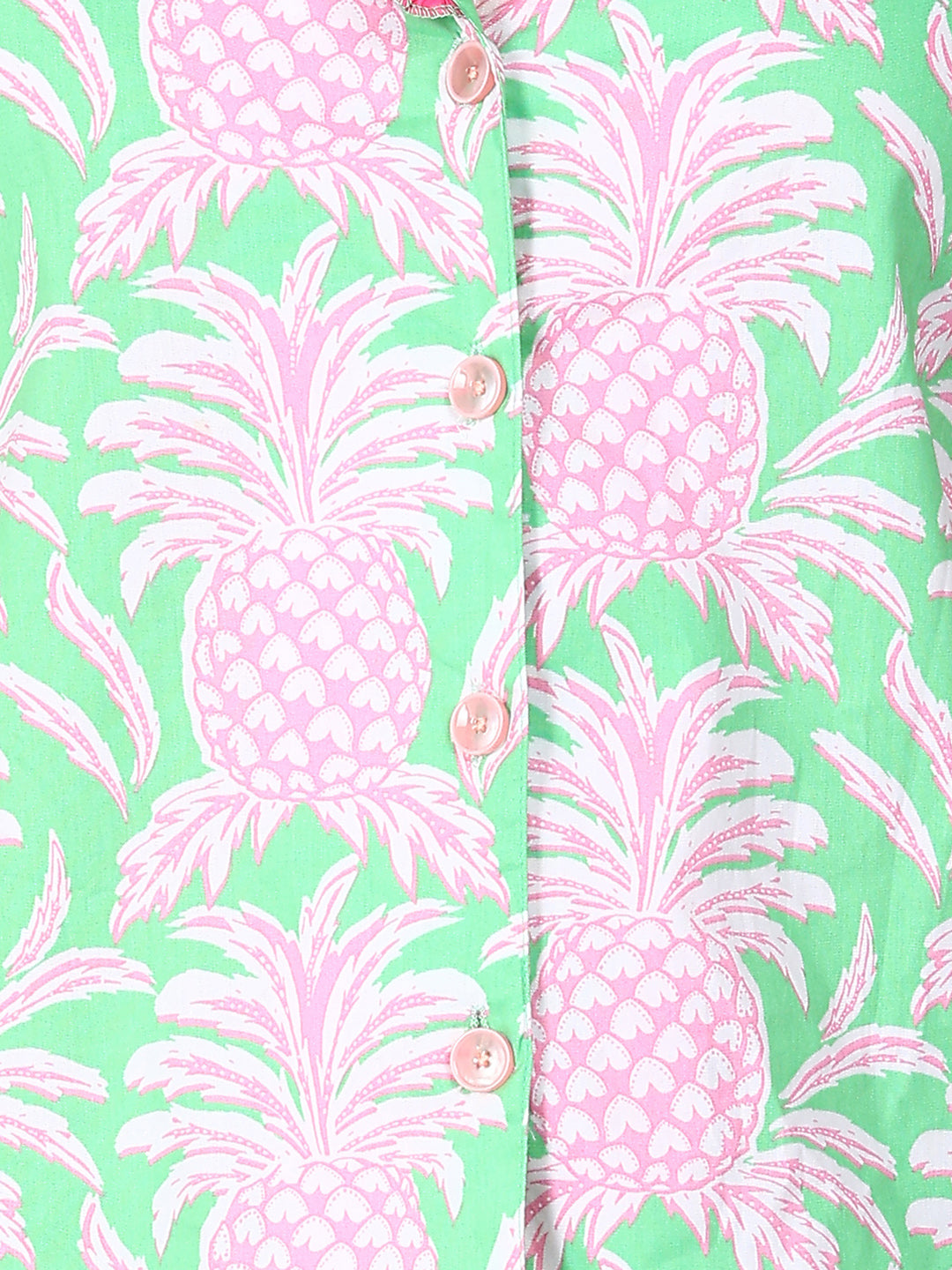 Golden Kite Women’s Cotton Pineapple Printed Night Suit with Notch Collar, Frill & Pocket