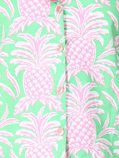 Golden Kite Women’s Cotton Pineapple Printed Night Suit with Notch Collar, Frill & Pocket