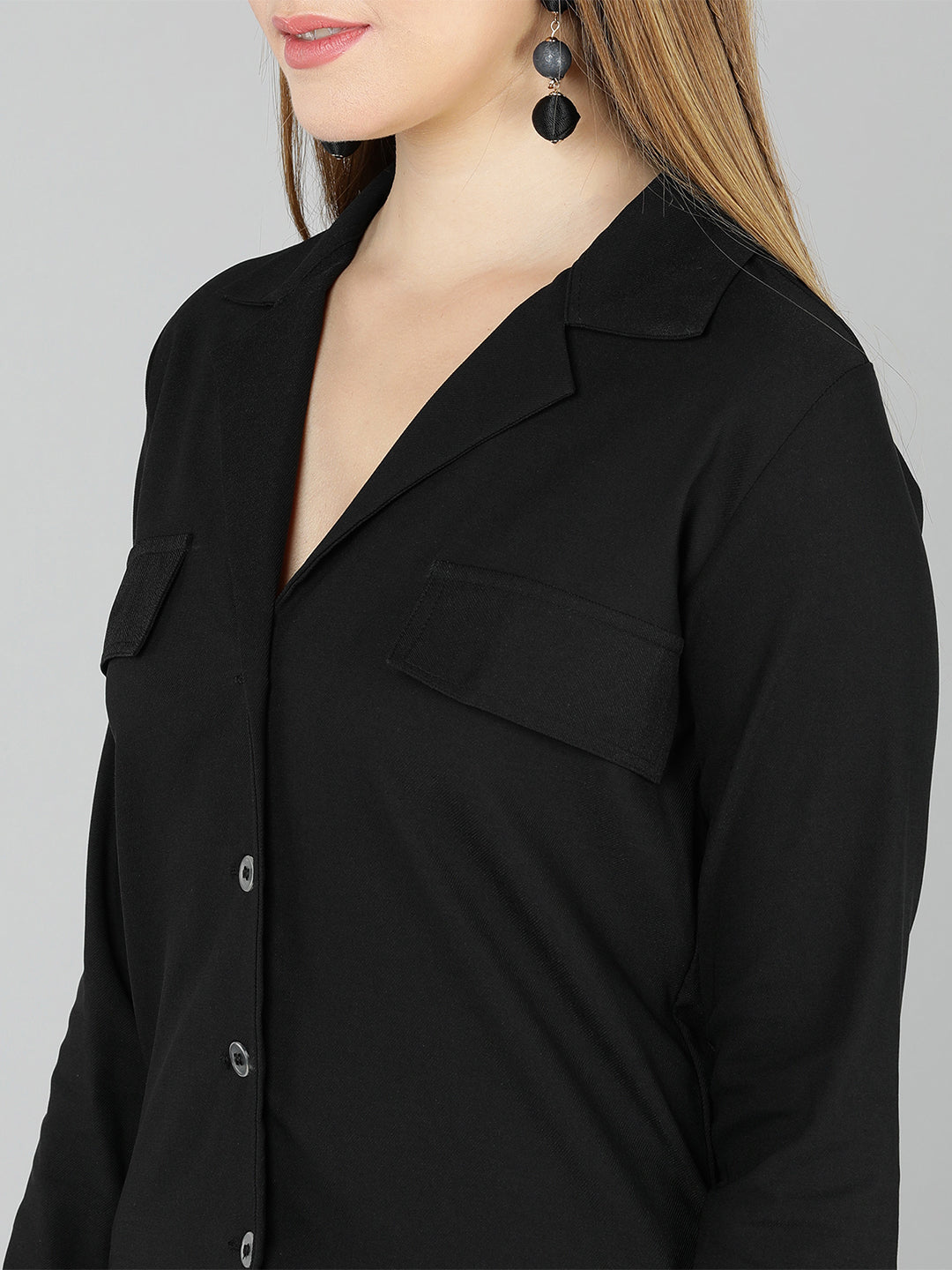 Golden Kite Women Solid Green Knotch Collar  Top,Has a front Button detail