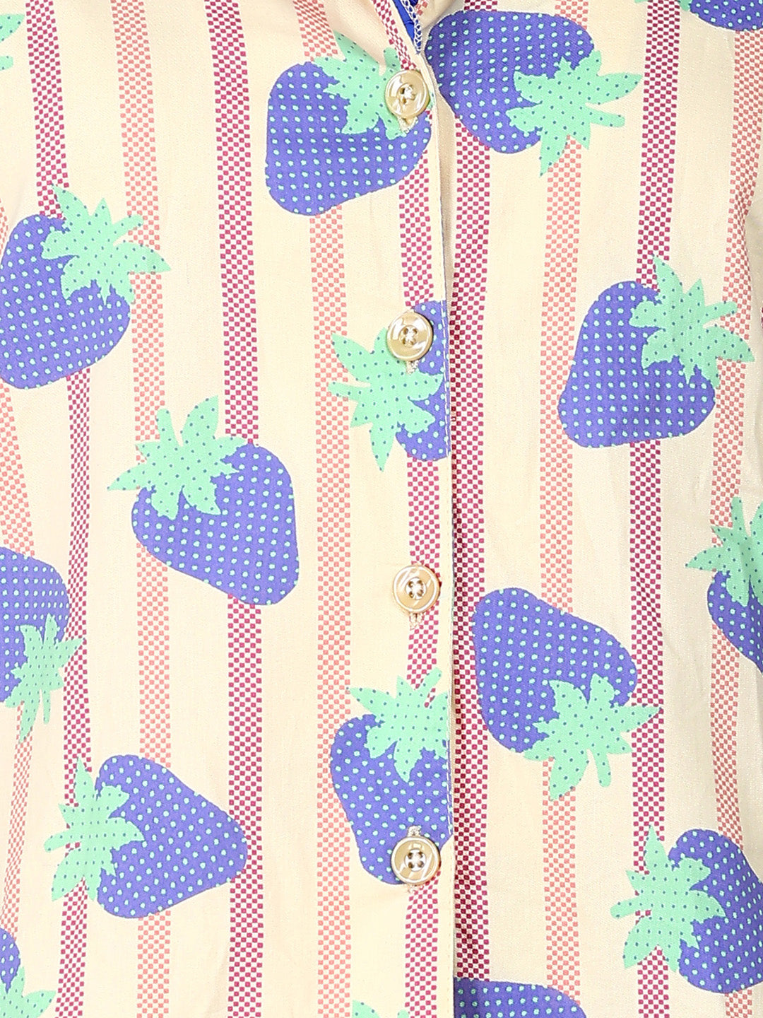 Golden Kite Women’s Cotton Stawberry Printed Night Suit with Notch Collar, Frill & Pocket