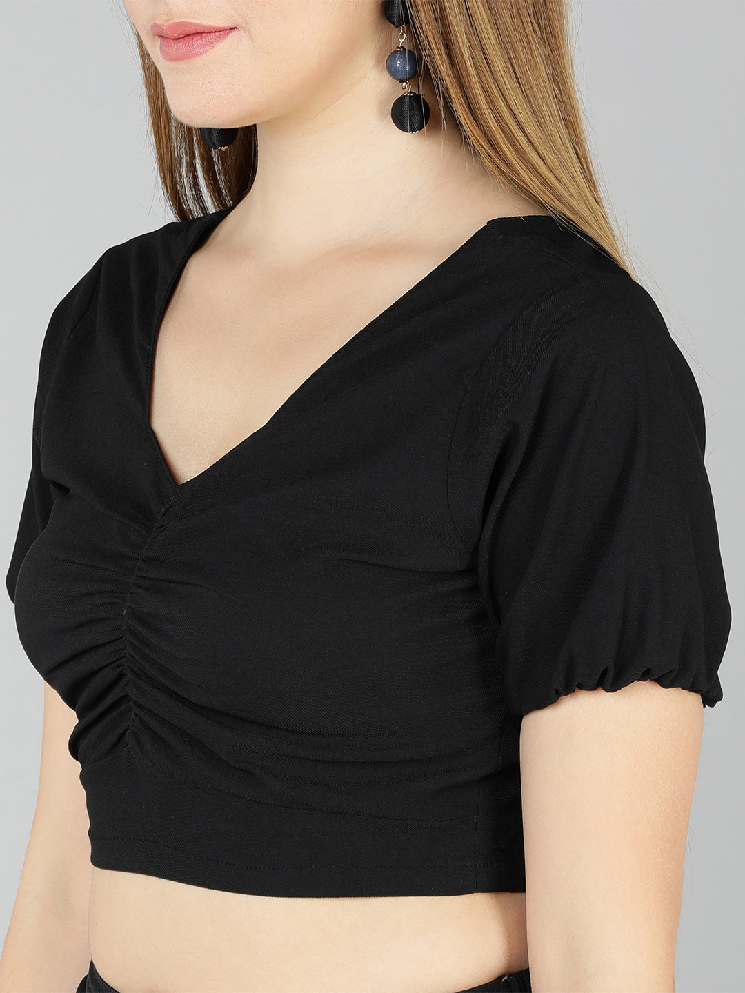 Golden Kite Women Solid Green Sweetheart Neck Front rouching Detail