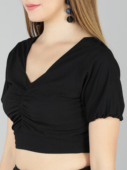 Golden Kite Women Solid Green Sweetheart Neck Front rouching Detail