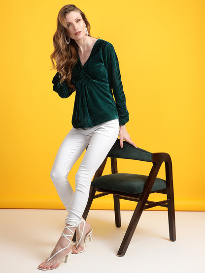 Golden Kite Black Women Solid Wrap Neck ,Sleeve Cut Gather detail Top