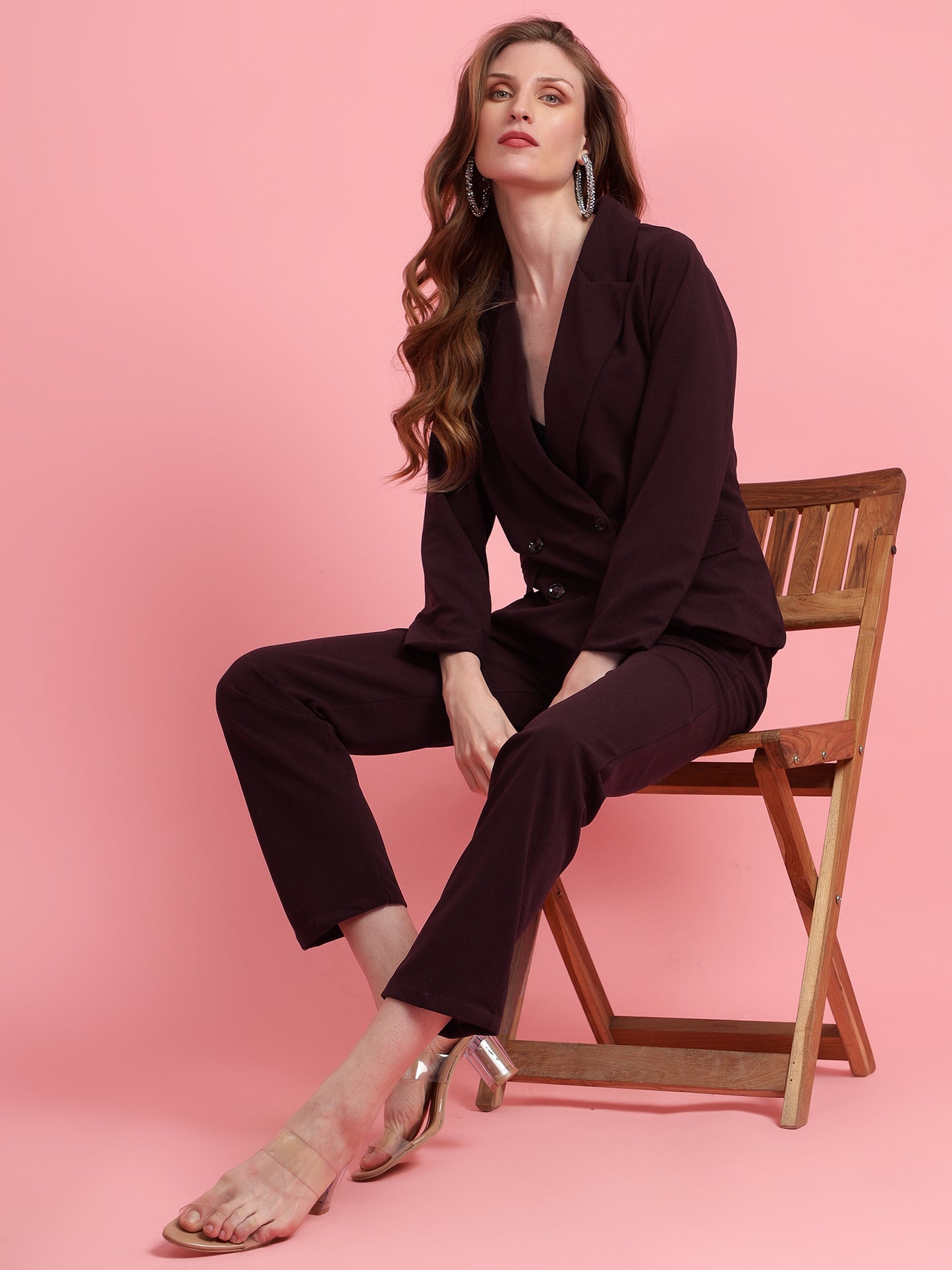 Golden Kite Black Solid Women Double-Breasted Blazer & Trouser set