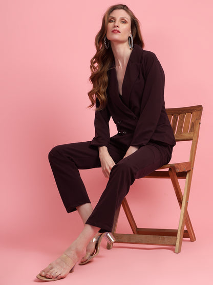 Golden Kite Black Solid Women Double-Breasted Blazer & Trouser set