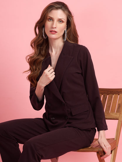 Golden Kite Black Solid Women Double-Breasted Blazer & Trouser set