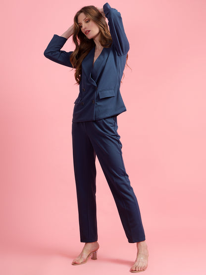 Golden Kite Black Solid Women Double-Breasted Blazer & Trouser set
